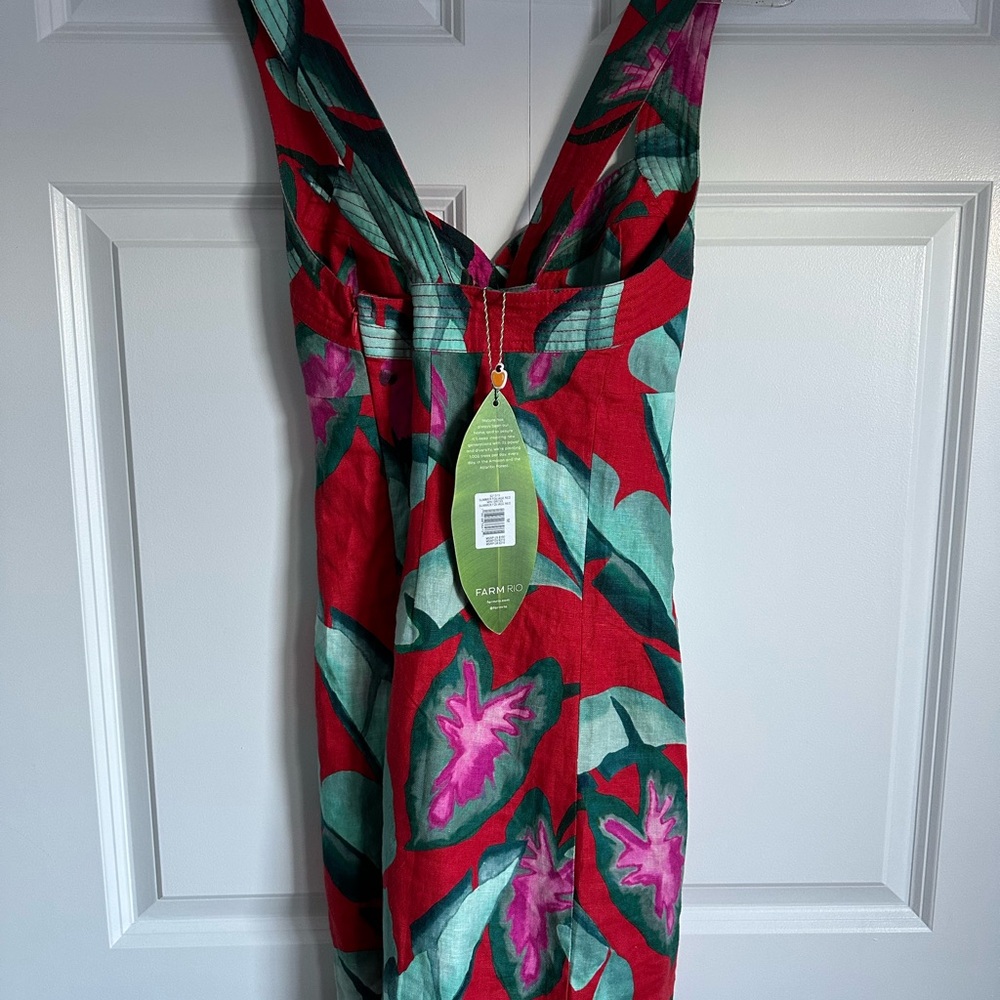 Farm Rio Red Tropical Foliage Button Front Mini Dress – Size Medium - Picture 3 of 4